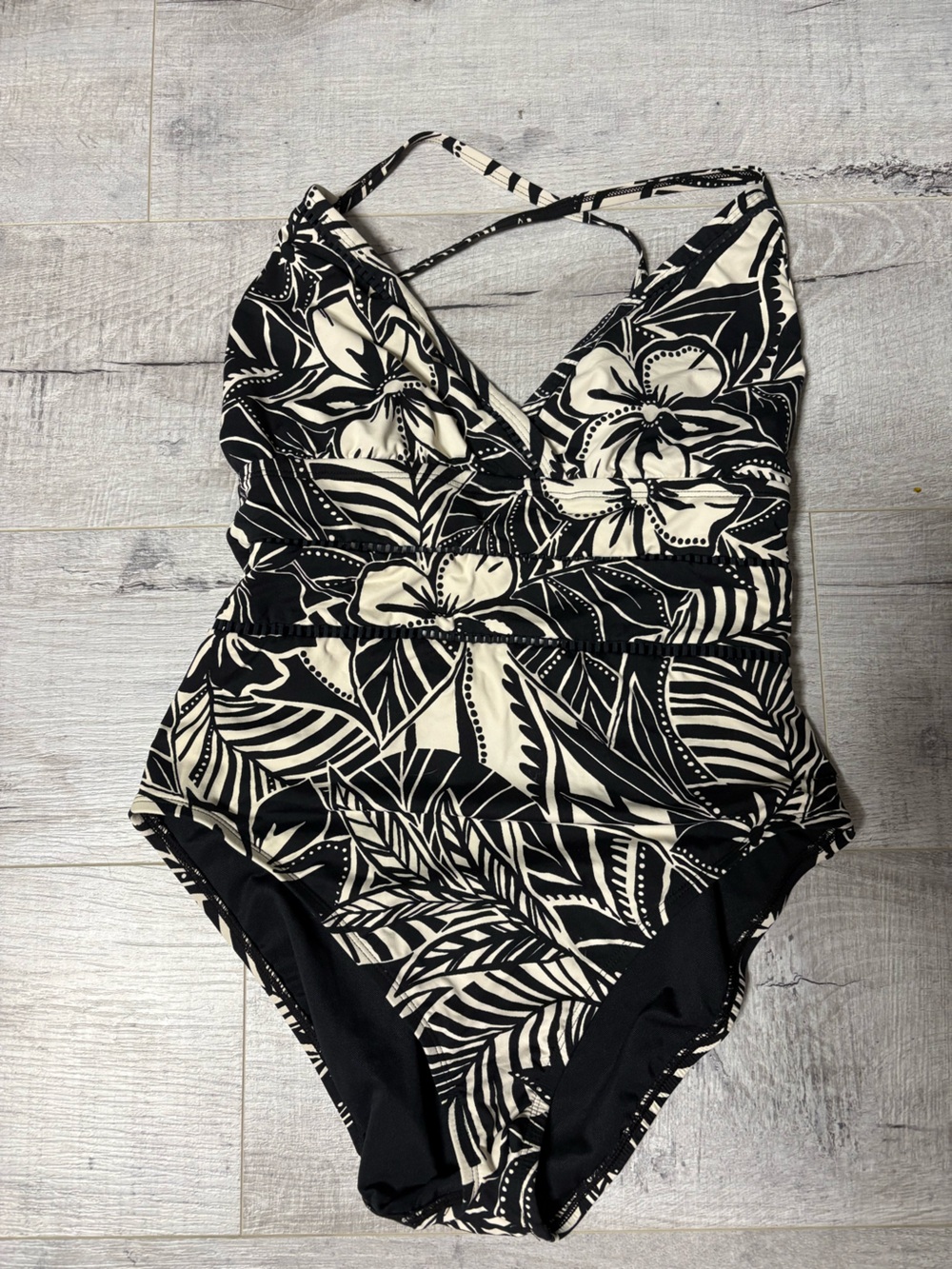 Bleu Rod Beattie Black & White Floral One-Piece Swimsuit
